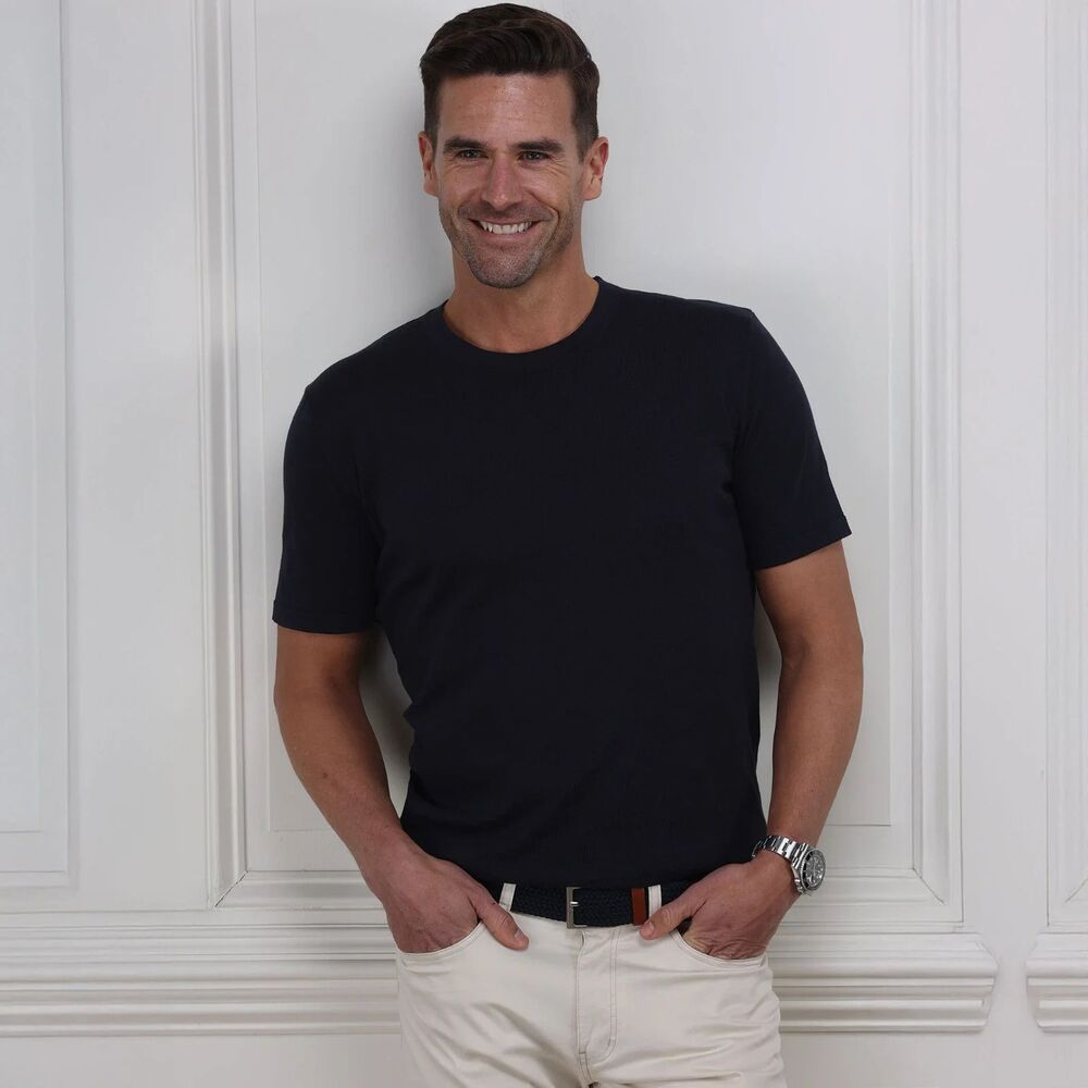 Collars & Co T-Shirt Mens 3XL Navy Cotton Silk Luxury Touch Lucca Minimalist NWT